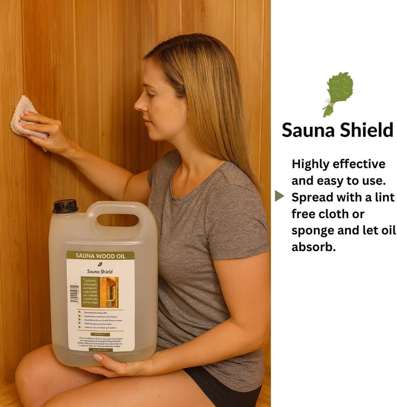 Sauna Shield Sauna Wood Oil - 1.32 Gallons (5L/169 fl oz) | Deep Protection & Nourishment for Sauna Wood | Solvent-Free, Unscented, Covers 600+ Sq Ft | for Traditional & Infrared Saunas - Image 2